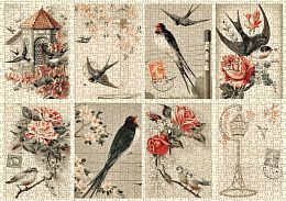 Nova 1000 Puzzle pieces: Collage of birds and flowers